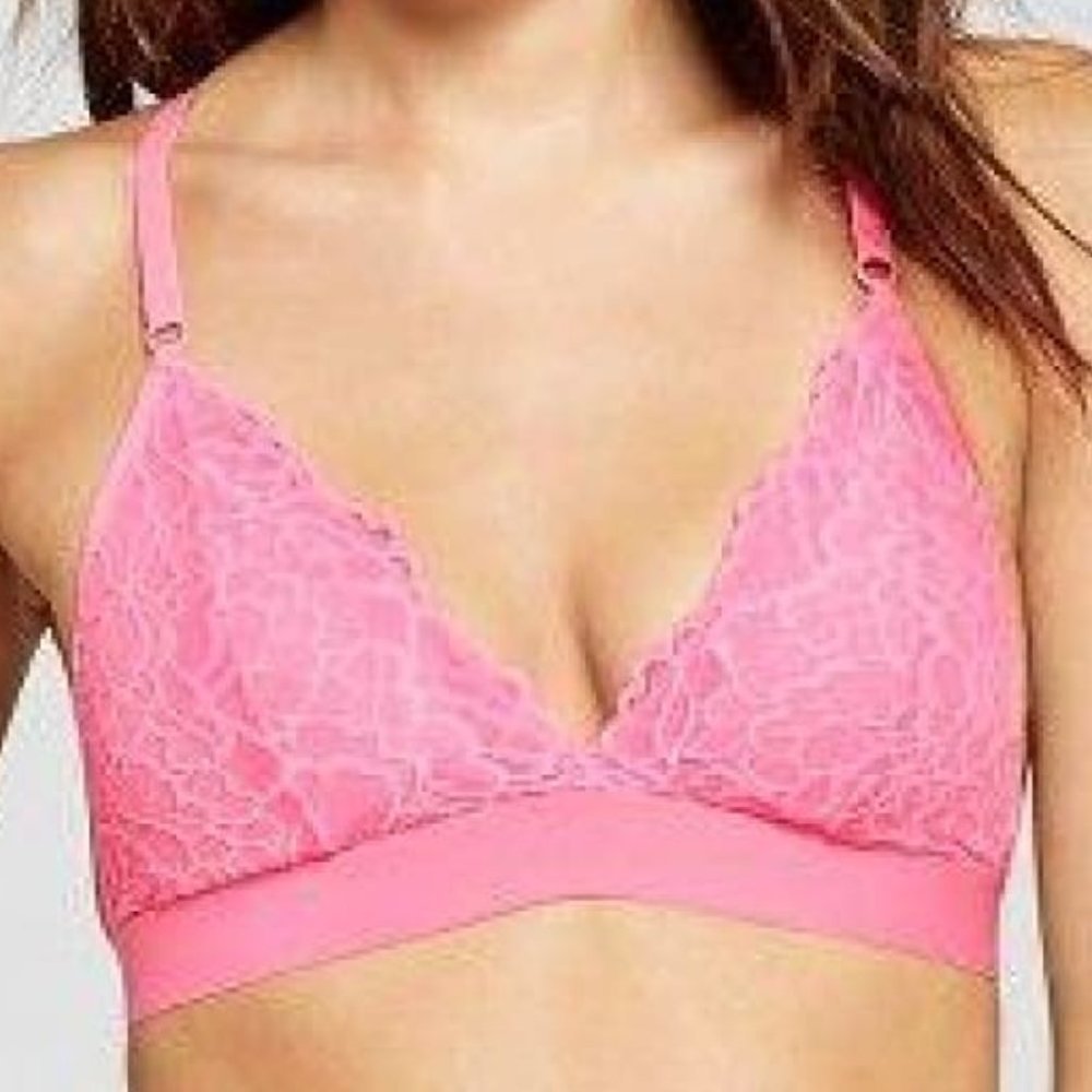Xhilaration Banded Lace Wire Free Padded Bralette Bra Daring Pink  New - Picture 4 of 5
